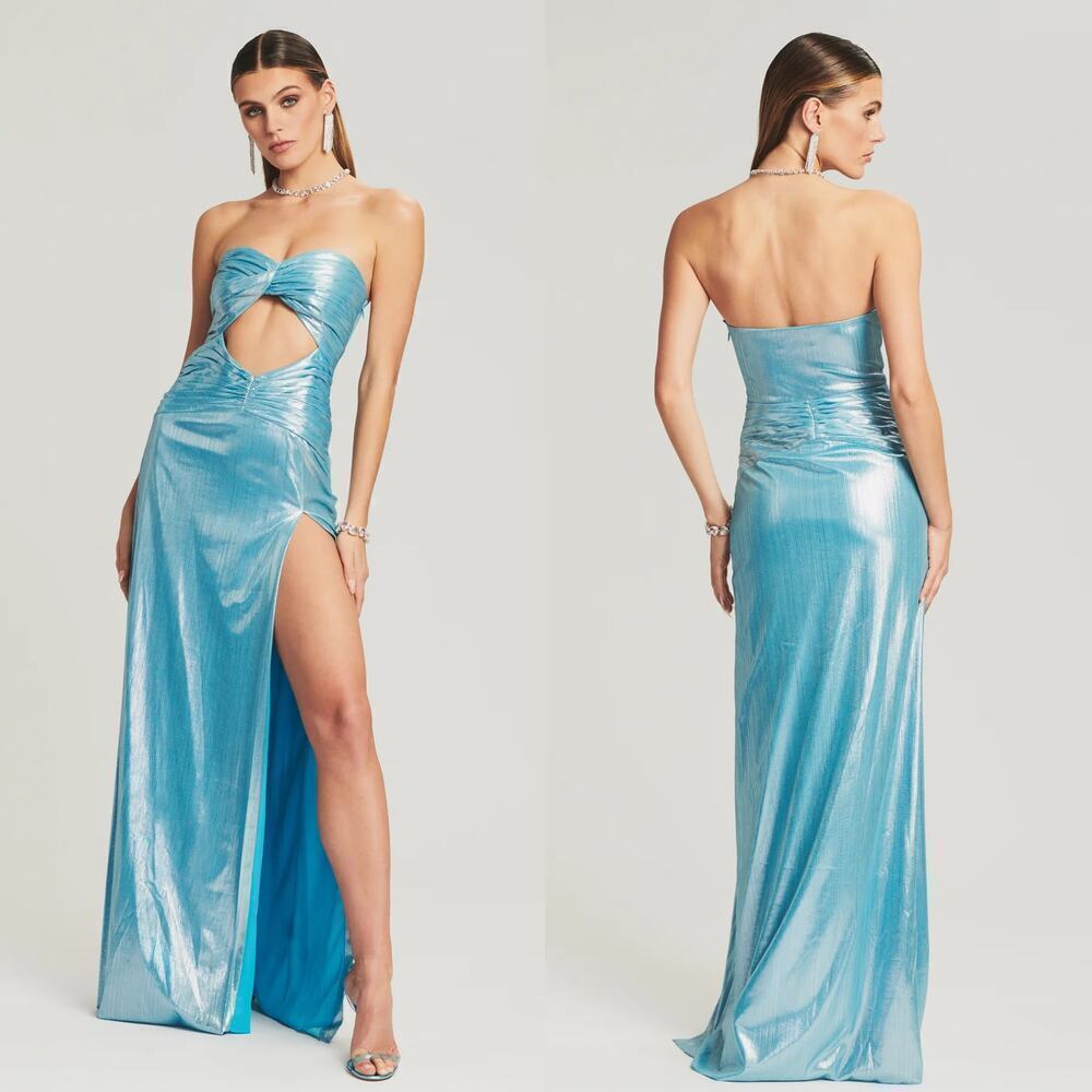Retrofete Soleil Dress Strapless Twist Front Maxi Evening Gown Aqua Blue NWT XL